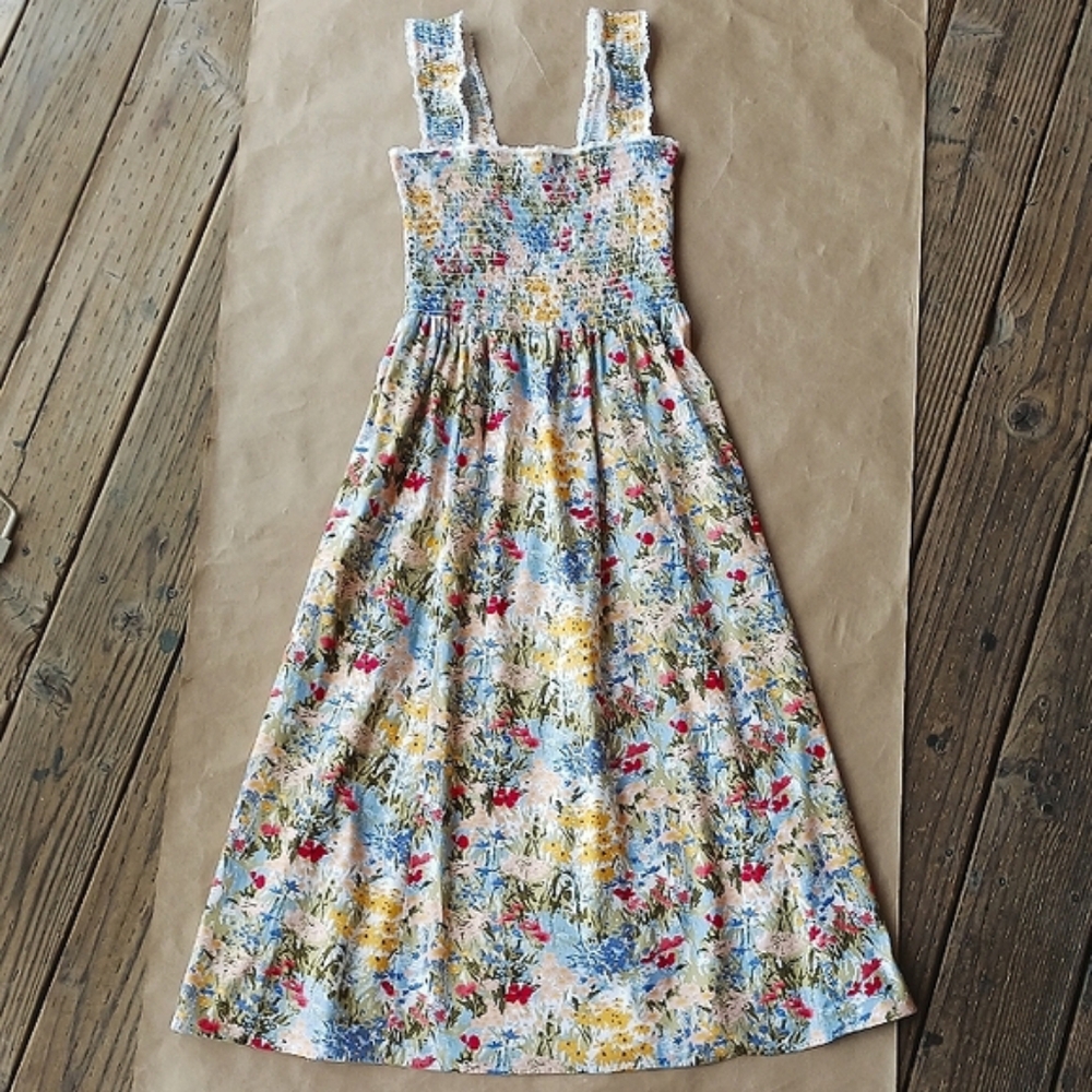 Reformation Villa Smocked Midi Nap Dress Countryside Floral Medium